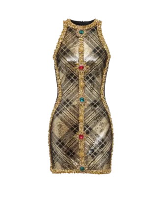 Kurzes, ärmelloses Kleid mit Karo-Stickerei Kurzes, ärmelloses Kleid mit Karo-Stickerei