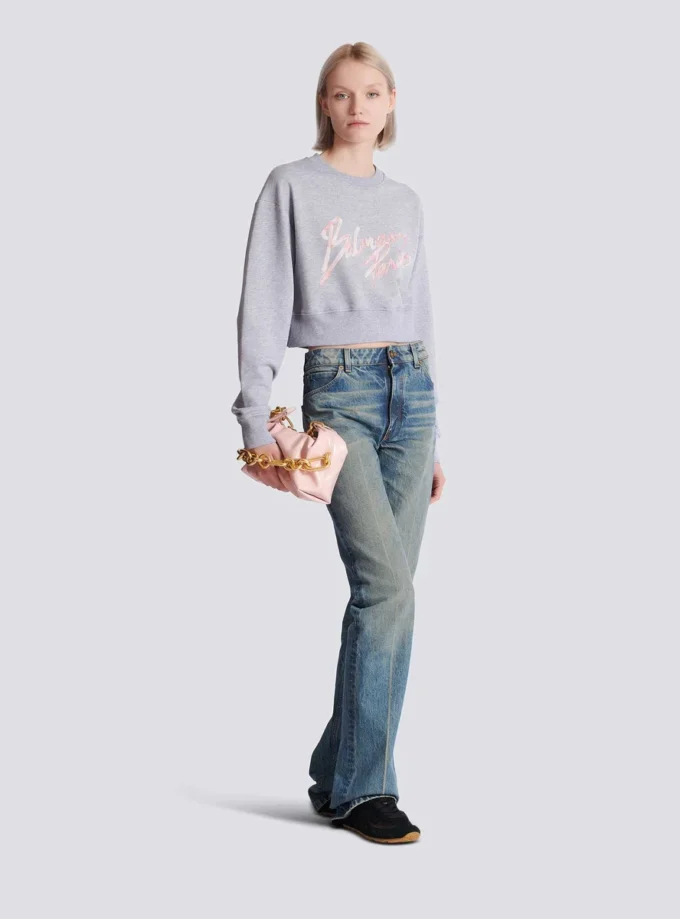 Kurzes Sweatshirt aus bedruckter Baumwolle Kurzes Sweatshirt aus bedruckter Baumwolle