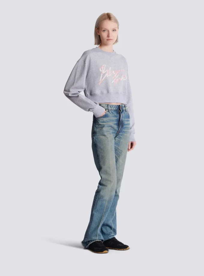 Kurzes Sweatshirt aus bedruckter Baumwolle Kurzes Sweatshirt aus bedruckter Baumwolle