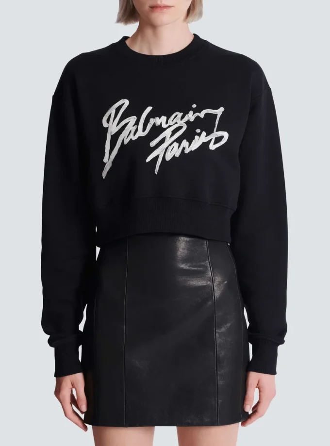 Kurzes Sweatshirt aus bedruckter Baumwolle Kurzes Sweatshirt aus bedruckter Baumwolle