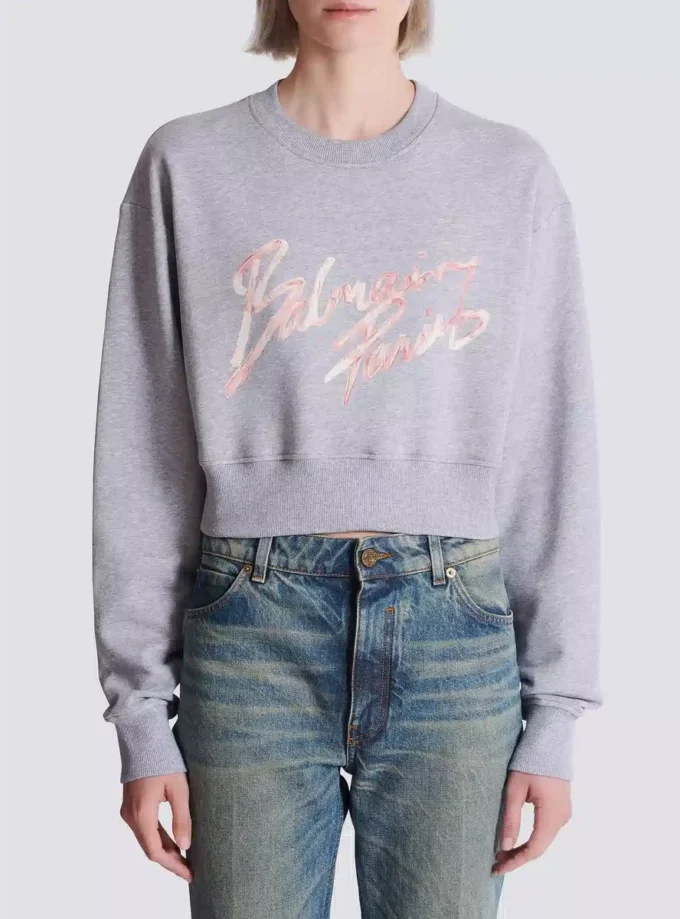 Kurzes Sweatshirt aus bedruckter Baumwolle Kurzes Sweatshirt aus bedruckter Baumwolle