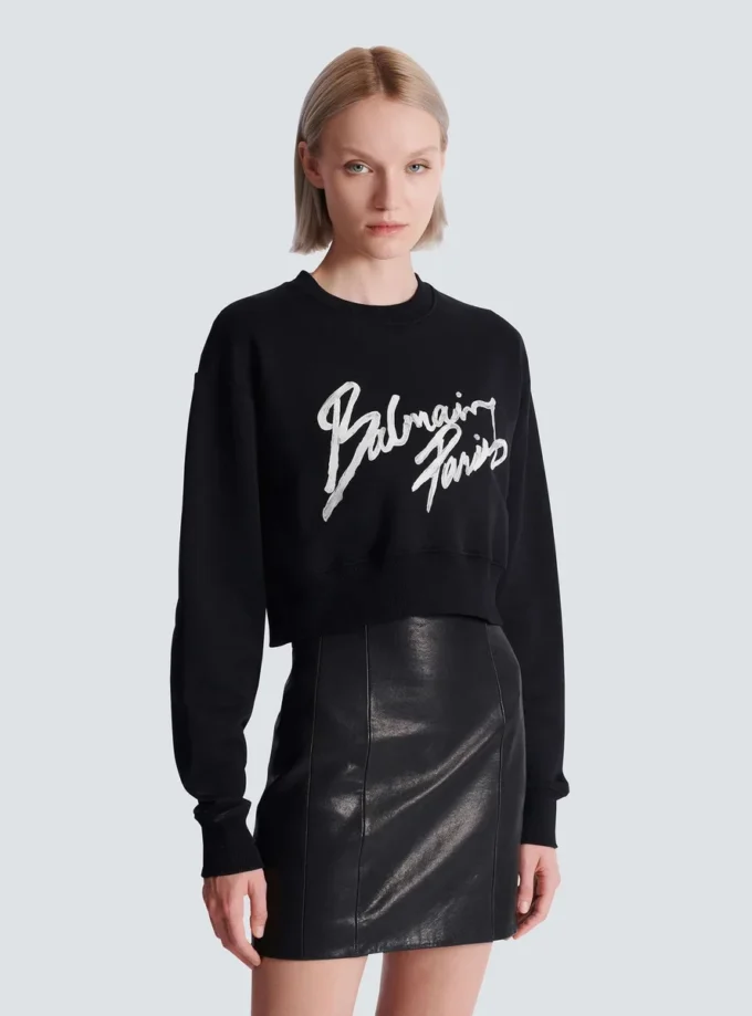Kurzes Sweatshirt aus bedruckter Baumwolle Kurzes Sweatshirt aus bedruckter Baumwolle