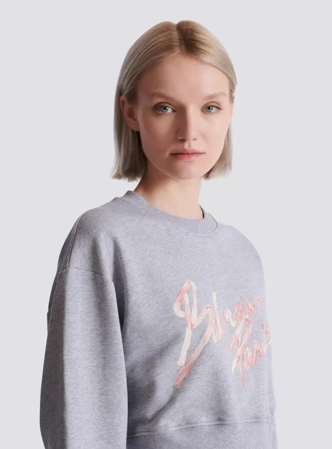 Kurzes Sweatshirt aus bedruckter Baumwolle Kurzes Sweatshirt aus bedruckter Baumwolle