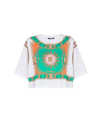 Kurzes T-Shirt mit Balmain Foulard-Print