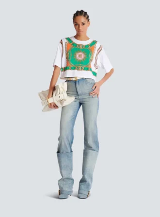 Kurzes T-Shirt mit Balmain Foulard-Print