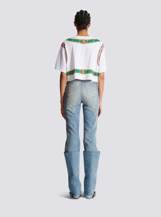 Kurzes T-Shirt mit Balmain Foulard-Print Kurzes T-Shirt mit Balmain Foulard-Print