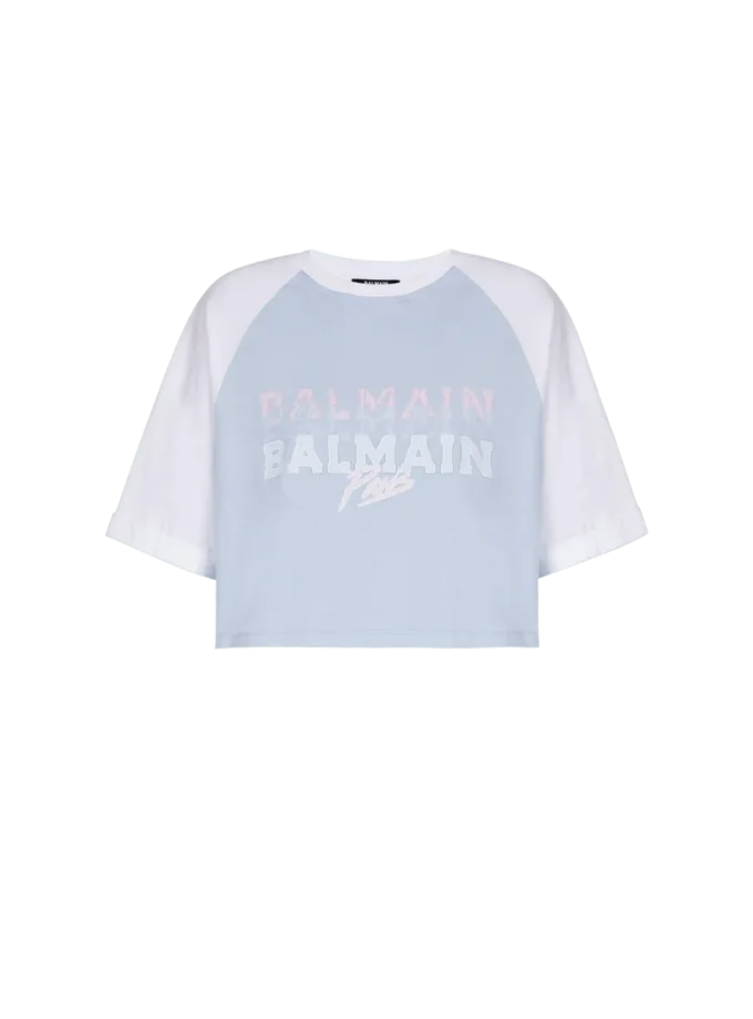 Kurzes T-Shirt mit Balmain Paris-Print Kurzes T-Shirt mit Balmain Paris-Print