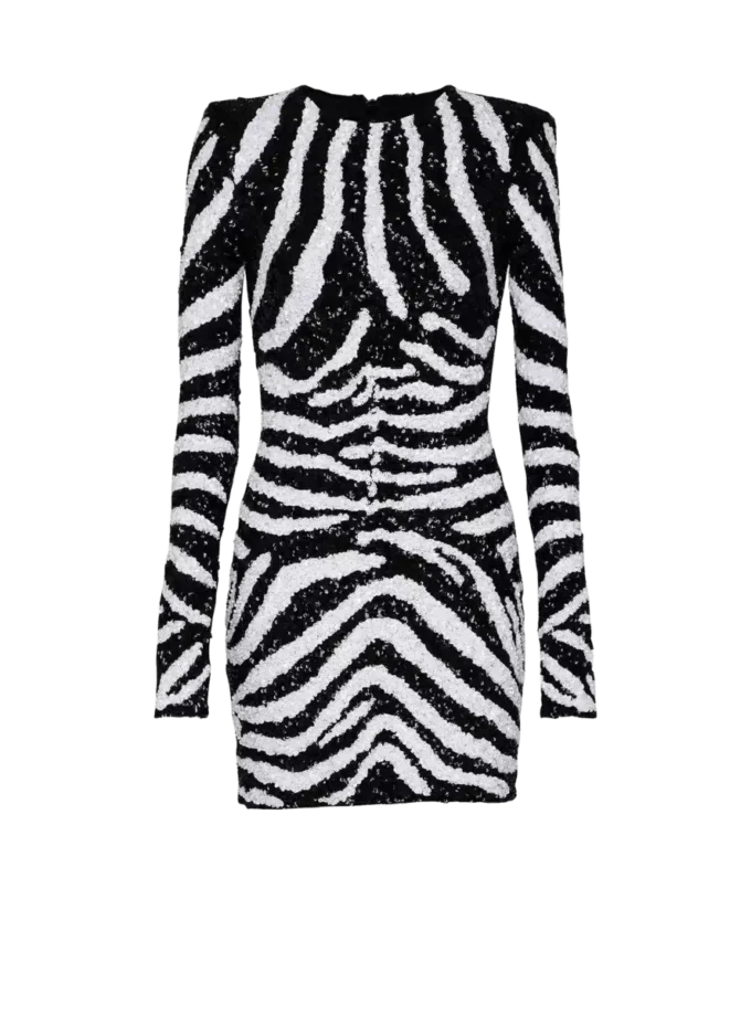 Kurzes zweifarbiges Zebra-Paillettenkleid Kurzes zweifarbiges Zebra-Paillettenkleid