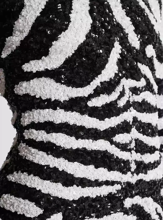 Kurzes zweifarbiges Zebra-Paillettenkleid Kurzes zweifarbiges Zebra-Paillettenkleid