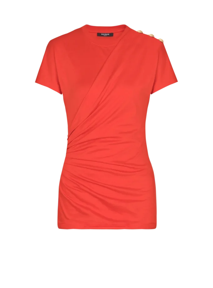 Kurzärmeliges, drapiertes Jersey-T-Shirt Kurzärmeliges, drapiertes Jersey-T-Shirt