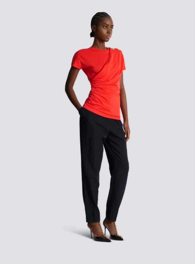 Kurzärmeliges, drapiertes Jersey-T-Shirt Kurzärmeliges, drapiertes Jersey-T-Shirt