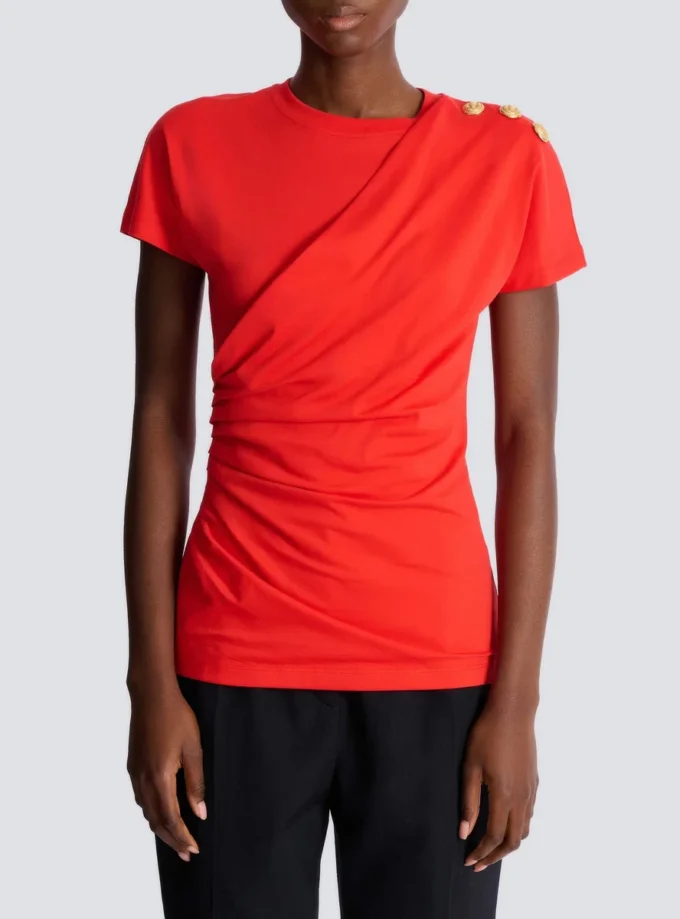 Kurzärmeliges, drapiertes Jersey-T-Shirt Kurzärmeliges, drapiertes Jersey-T-Shirt