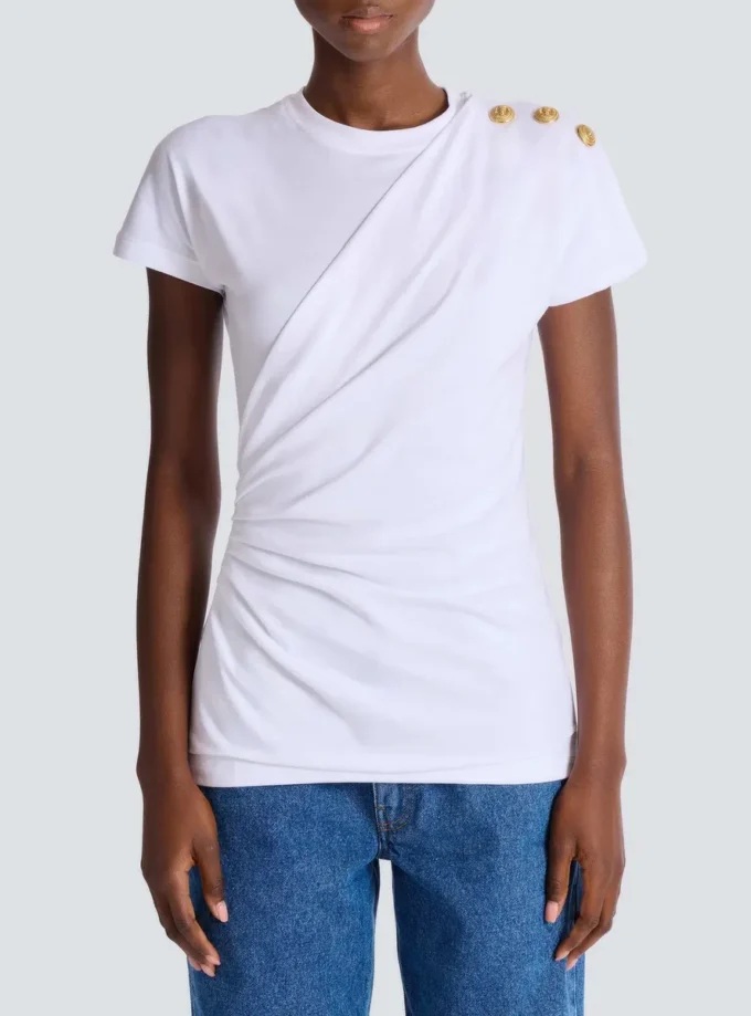 Kurzärmeliges, drapiertes Jersey-T-Shirt Kurzärmeliges, drapiertes Jersey-T-Shirt