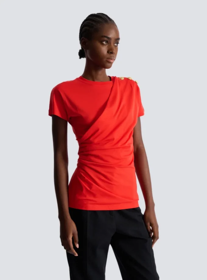 Kurzärmeliges, drapiertes Jersey-T-Shirt Kurzärmeliges, drapiertes Jersey-T-Shirt