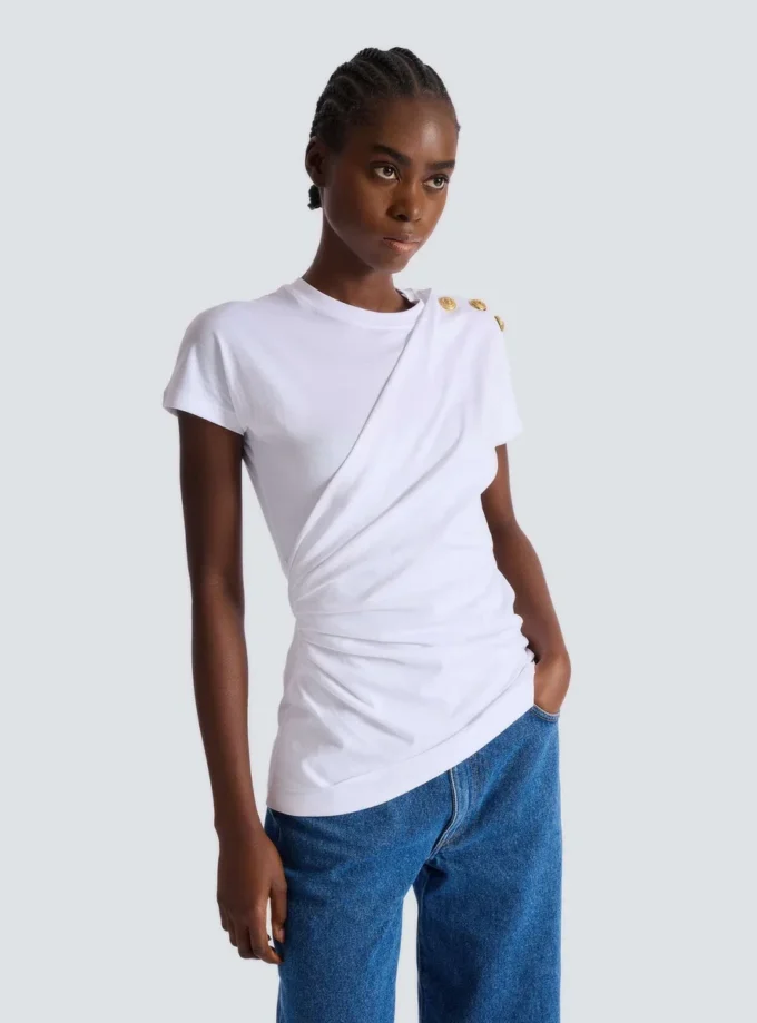 Kurzärmeliges, drapiertes Jersey-T-Shirt Kurzärmeliges, drapiertes Jersey-T-Shirt