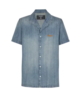 Kurzärmeliges Pyjamahemd aus verwaschenem Denim