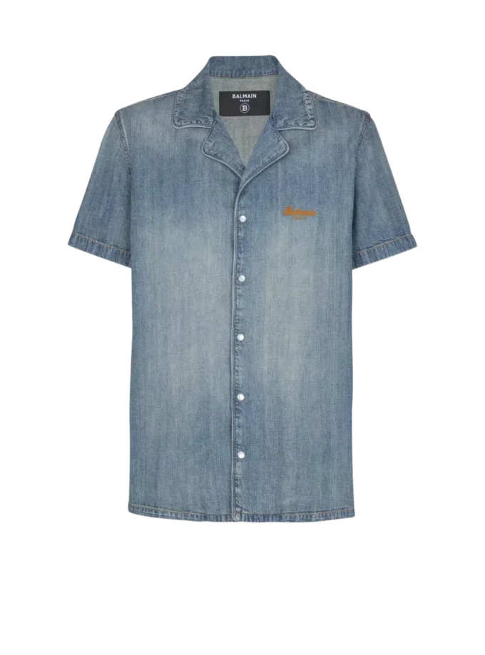 Kurzärmeliges Pyjamahemd aus verwaschenem Denim