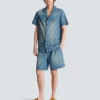 Kurzärmeliges Pyjamahemd aus verwaschenem Denim