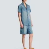Kurzärmeliges Pyjamahemd aus verwaschenem Denim