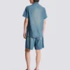 Kurzärmeliges Pyjamahemd aus verwaschenem Denim