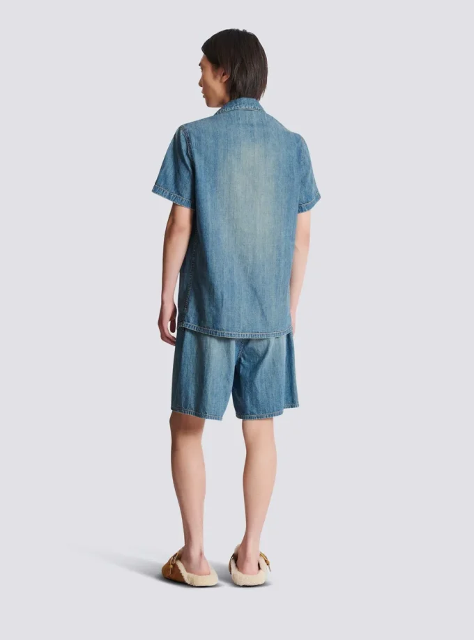 Kurzärmeliges Pyjamahemd aus verwaschenem Denim