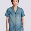 Kurzärmeliges Pyjamahemd aus verwaschenem Denim