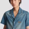 Kurzärmeliges Pyjamahemd aus verwaschenem Denim