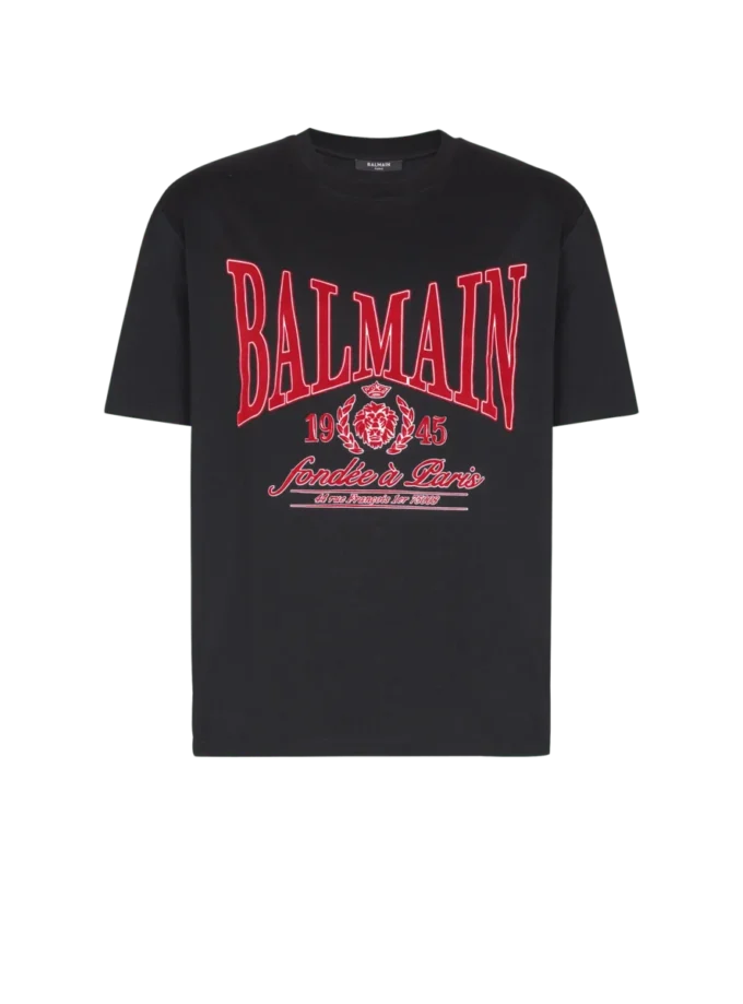 Kurzärmeliges T-Shirt mit aufgedrucktem Balmain College-Logo Kurzärmeliges T-Shirt mit aufgedrucktem Balmain College-Logo