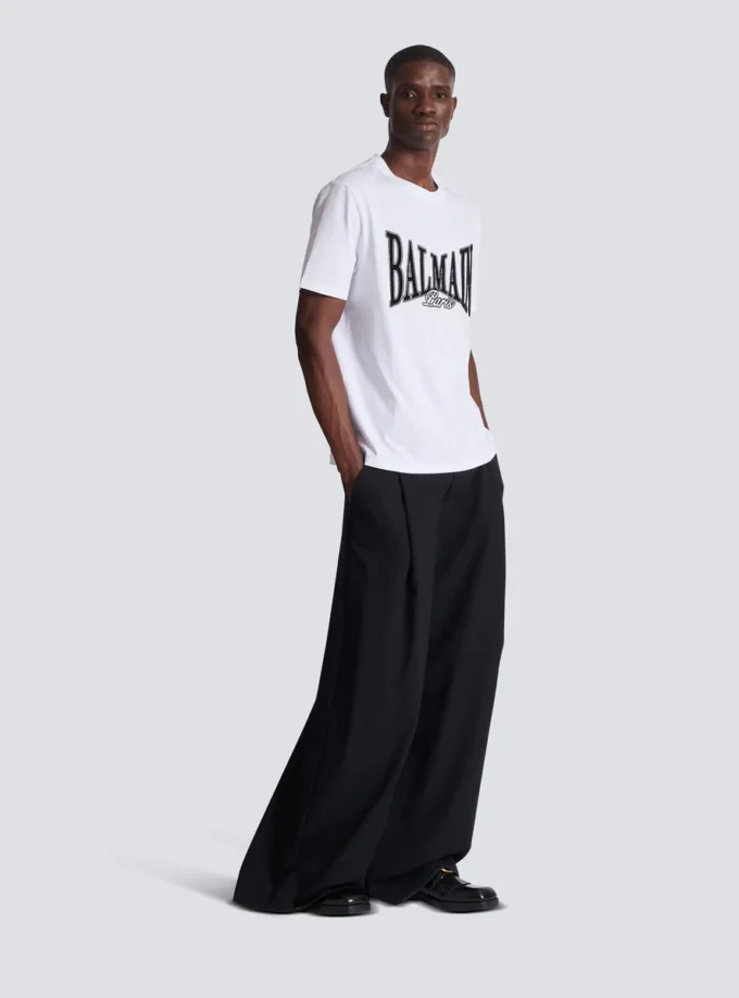 Kurzärmeliges T-Shirt mit aufgedrucktem Balmain College-Logo