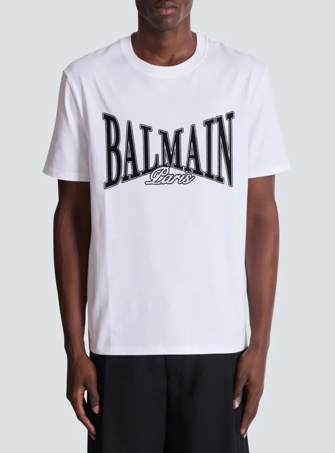 Kurzärmeliges T-Shirt mit aufgedrucktem Balmain College-Logo