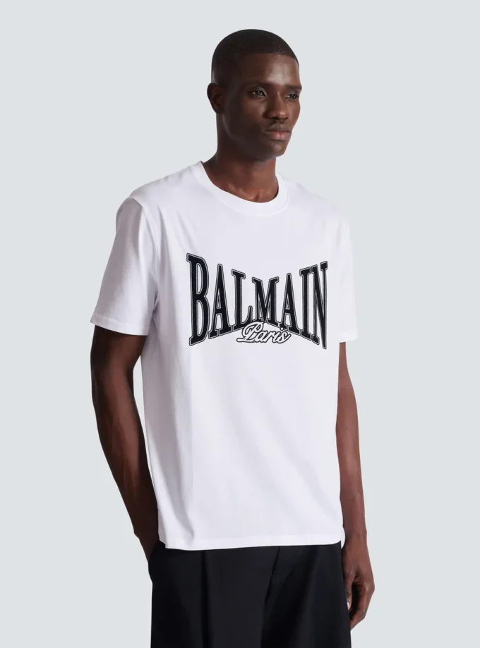 Kurzärmeliges T-Shirt mit aufgedrucktem Balmain College-Logo