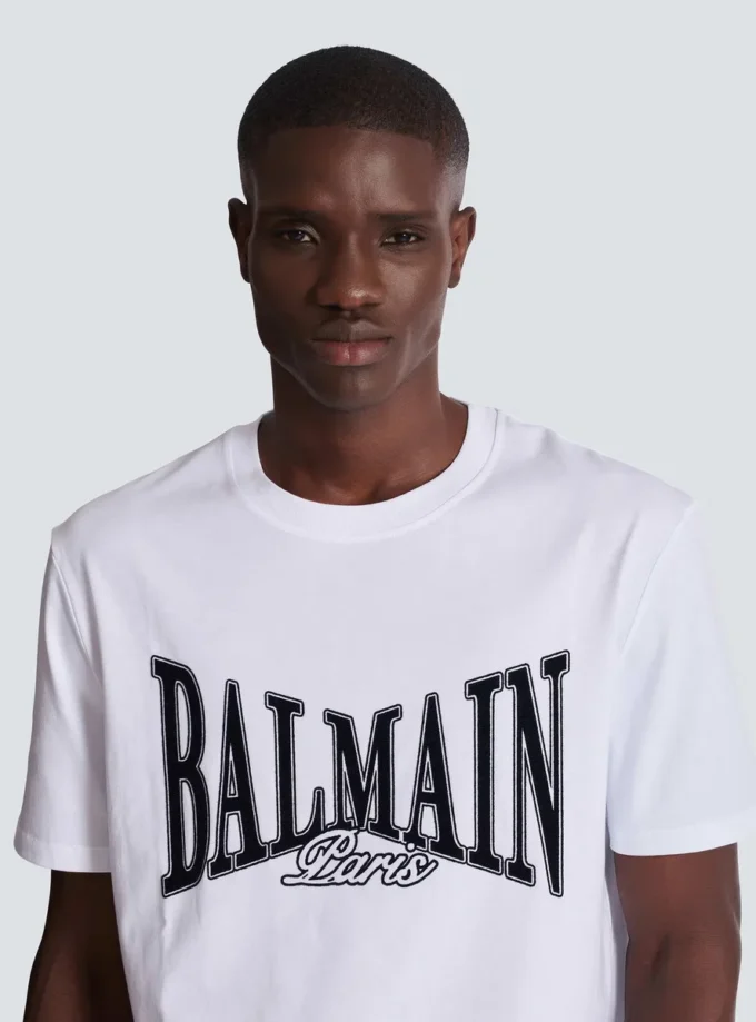 Kurzärmeliges T-Shirt mit aufgedrucktem Balmain College-Logo