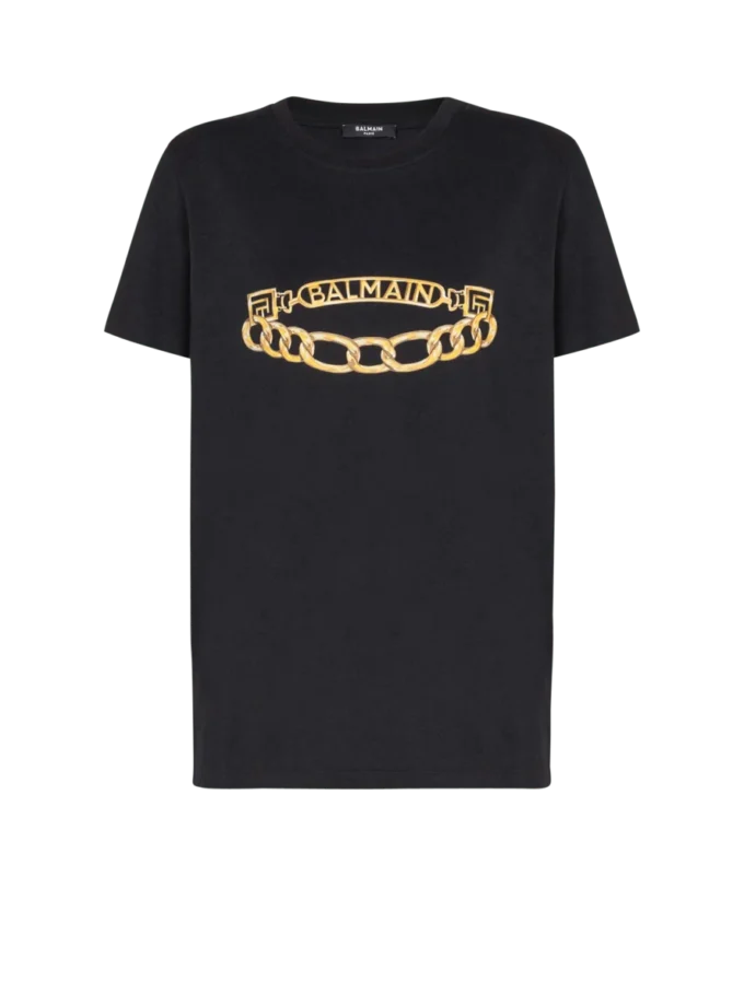 Kurzärmeliges T-Shirt mit Balmain-Kettenprint Kurzärmeliges T-Shirt mit Balmain-Kettenprint