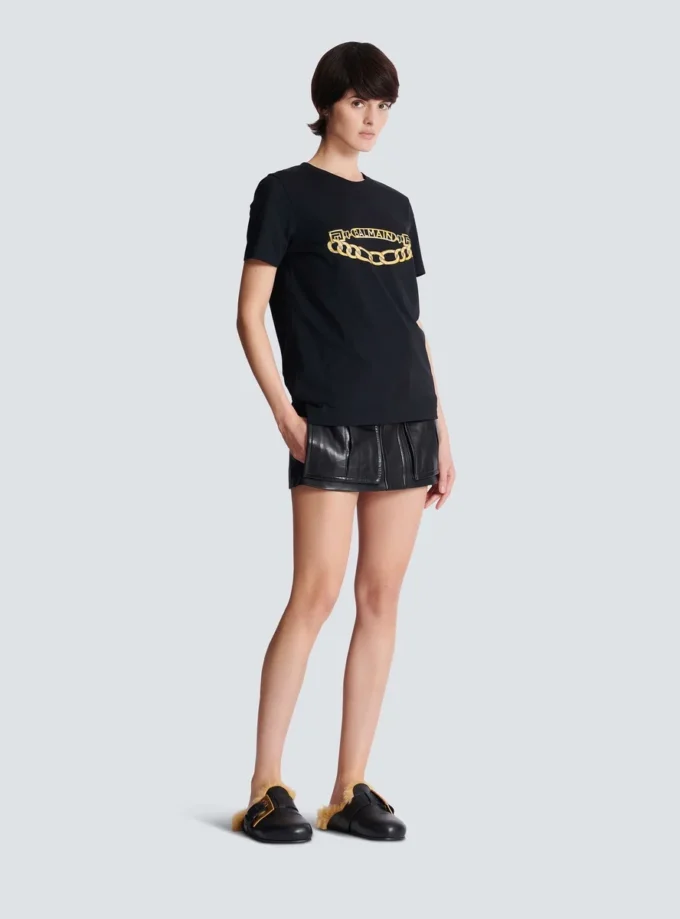 Kurzärmeliges T-Shirt mit Balmain-Kettenprint Kurzärmeliges T-Shirt mit Balmain-Kettenprint