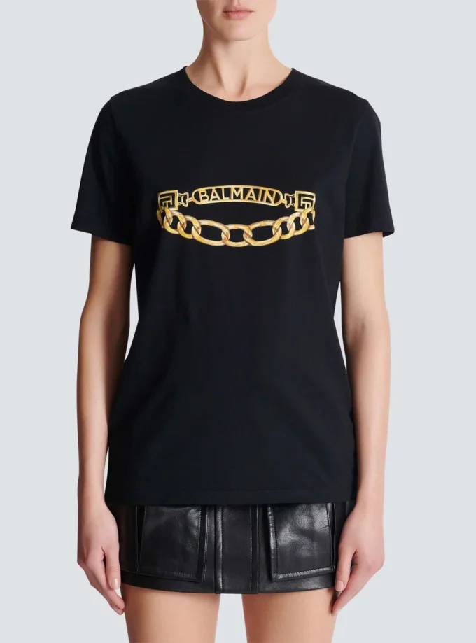 Kurzärmeliges T-Shirt mit Balmain-Kettenprint Kurzärmeliges T-Shirt mit Balmain-Kettenprint