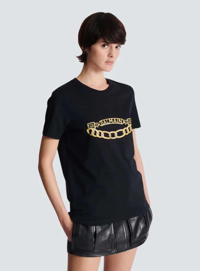 Kurzärmeliges T-Shirt mit Balmain-Kettenprint Kurzärmeliges T-Shirt mit Balmain-Kettenprint