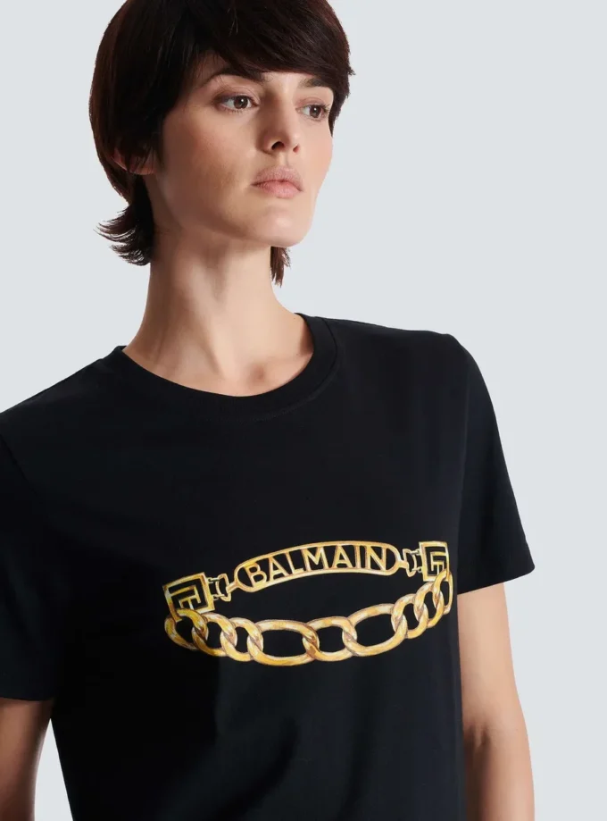 Kurzärmeliges T-Shirt mit Balmain-Kettenprint Kurzärmeliges T-Shirt mit Balmain-Kettenprint