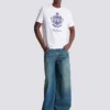 Kurzärmeliges T-Shirt mit College-Emblem-Print Kurzärmeliges T-Shirt mit College-Emblem-Print