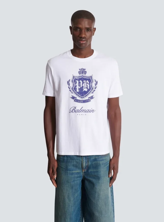 Kurzärmeliges T-Shirt mit College-Emblem-Print Kurzärmeliges T-Shirt mit College-Emblem-Print
