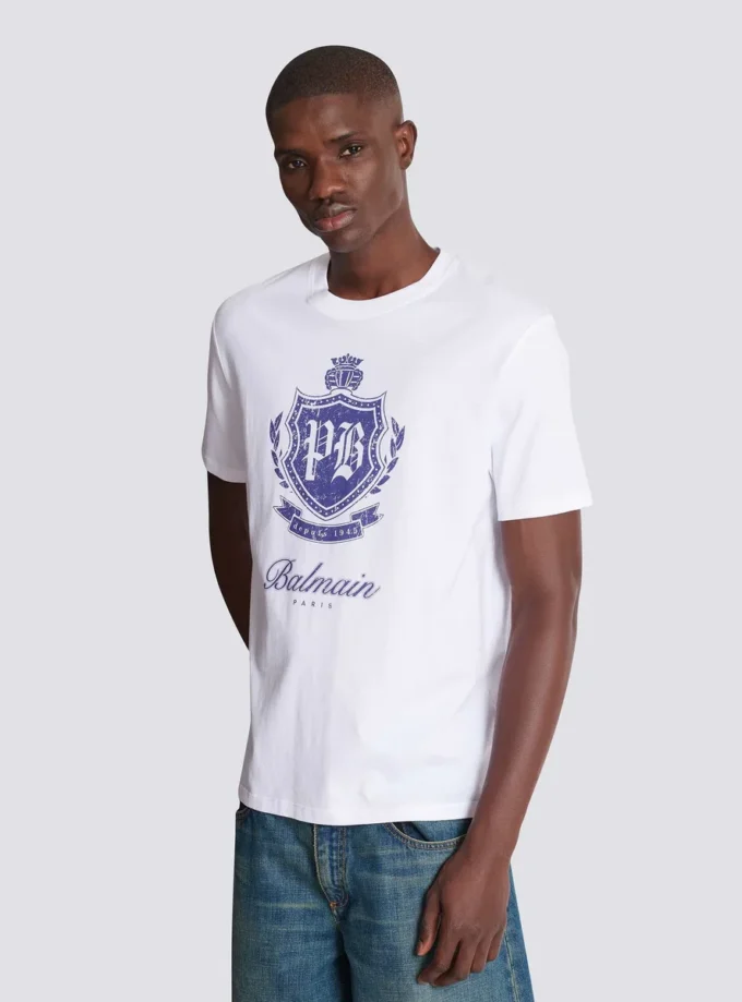 Kurzärmeliges T-Shirt mit College-Emblem-Print Kurzärmeliges T-Shirt mit College-Emblem-Print