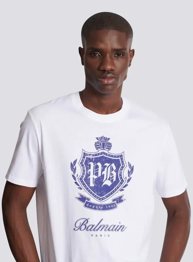 Kurzärmeliges T-Shirt mit College-Emblem-Print Kurzärmeliges T-Shirt mit College-Emblem-Print