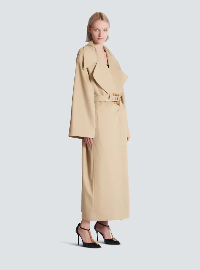 Langer Trenchcoat aus Baumwollgabardine Langer Trenchcoat aus Baumwollgabardine