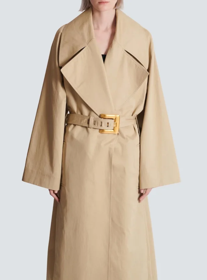 Langer Trenchcoat aus Baumwollgabardine Langer Trenchcoat aus Baumwollgabardine