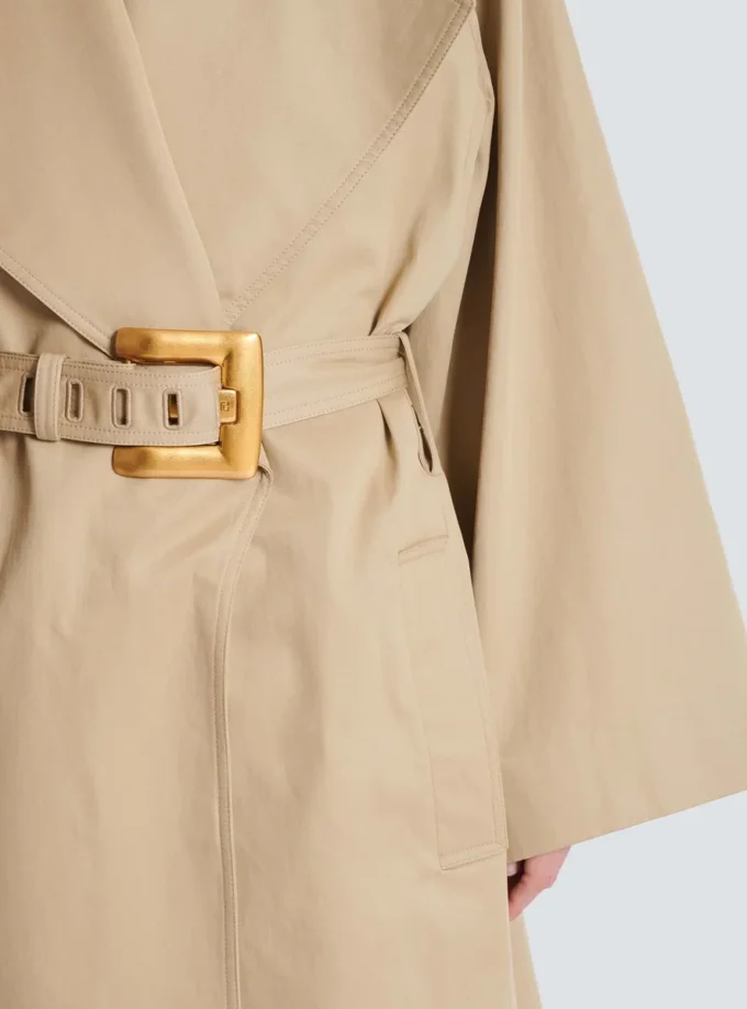 Langer Trenchcoat aus Baumwollgabardine Langer Trenchcoat aus Baumwollgabardine
