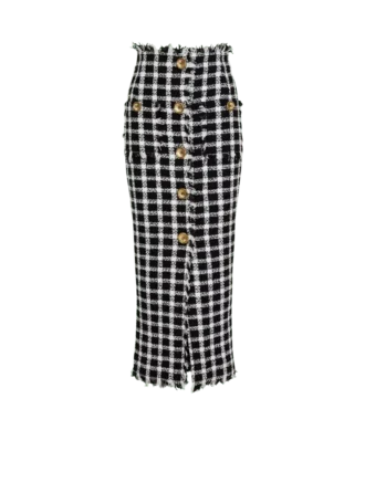 Langer Tweedrock mit Gingham-Muster