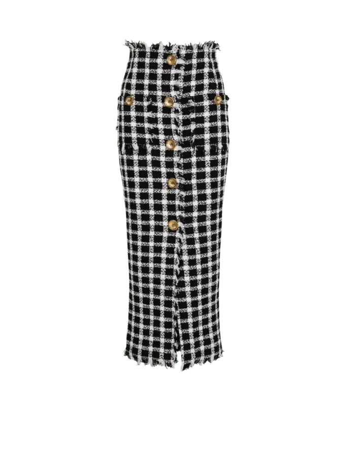 Langer Tweedrock mit Gingham-Muster Langer Tweedrock mit Gingham-Muster