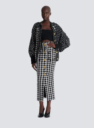Langer Tweedrock mit Gingham-Muster