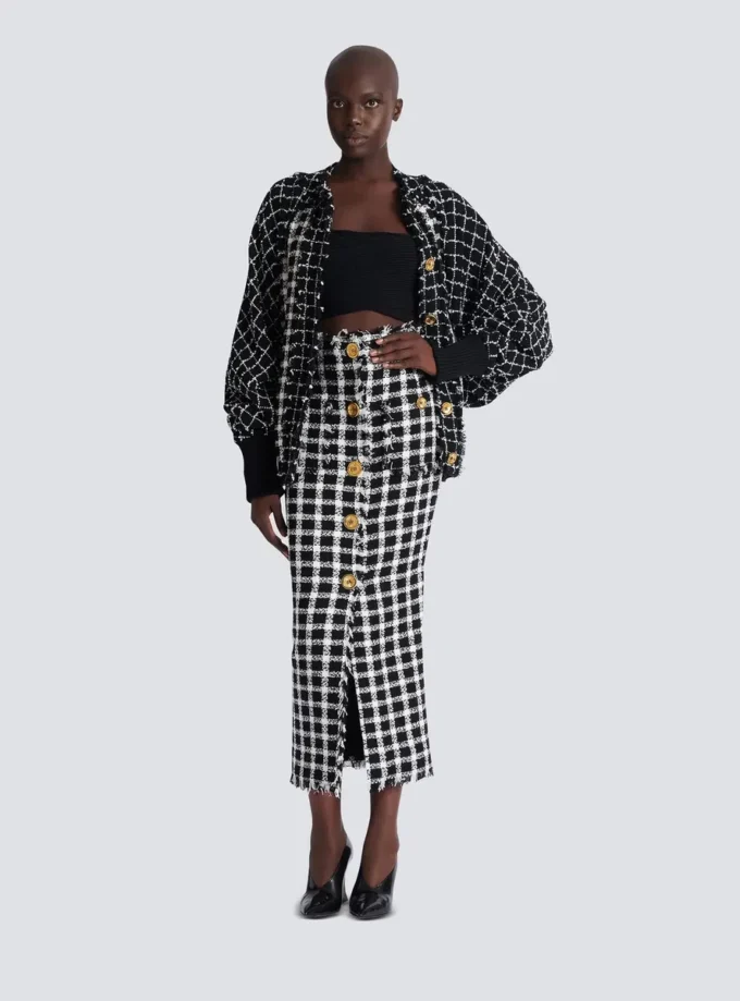 Langer Tweedrock mit Gingham-Muster Langer Tweedrock mit Gingham-Muster