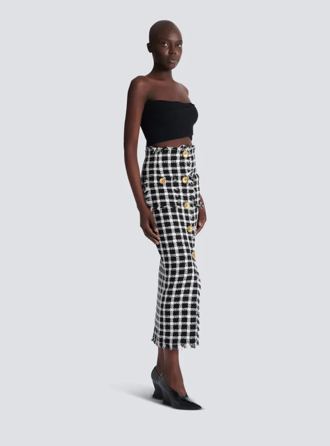 Langer Tweedrock mit Gingham-Muster Langer Tweedrock mit Gingham-Muster