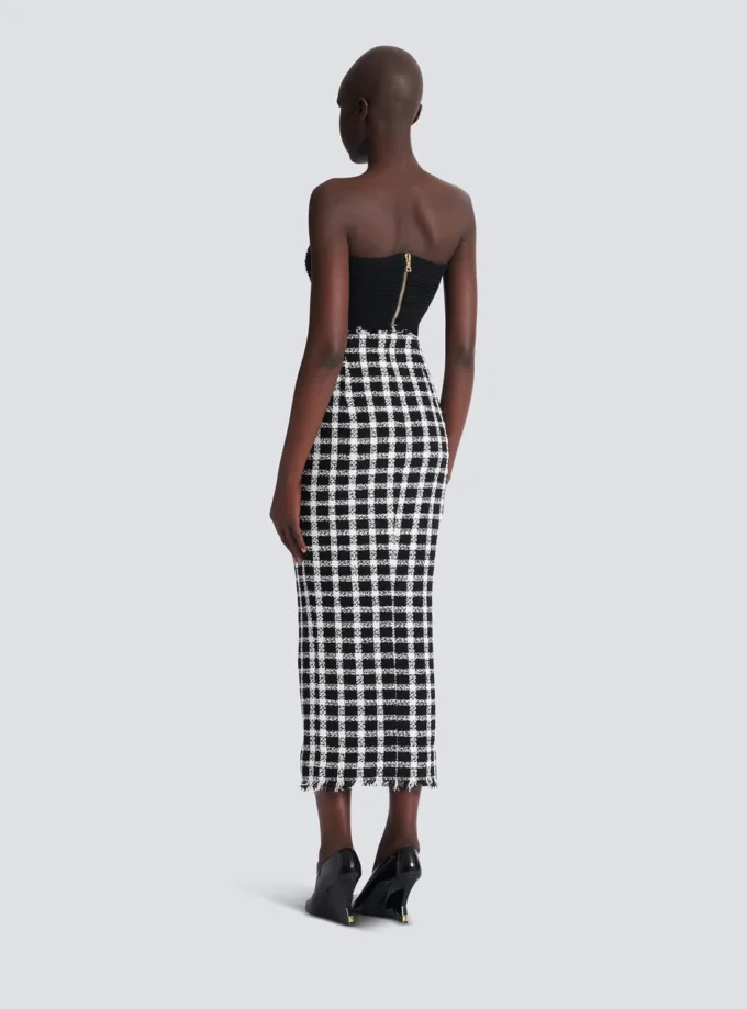 Langer Tweedrock mit Gingham-Muster Langer Tweedrock mit Gingham-Muster